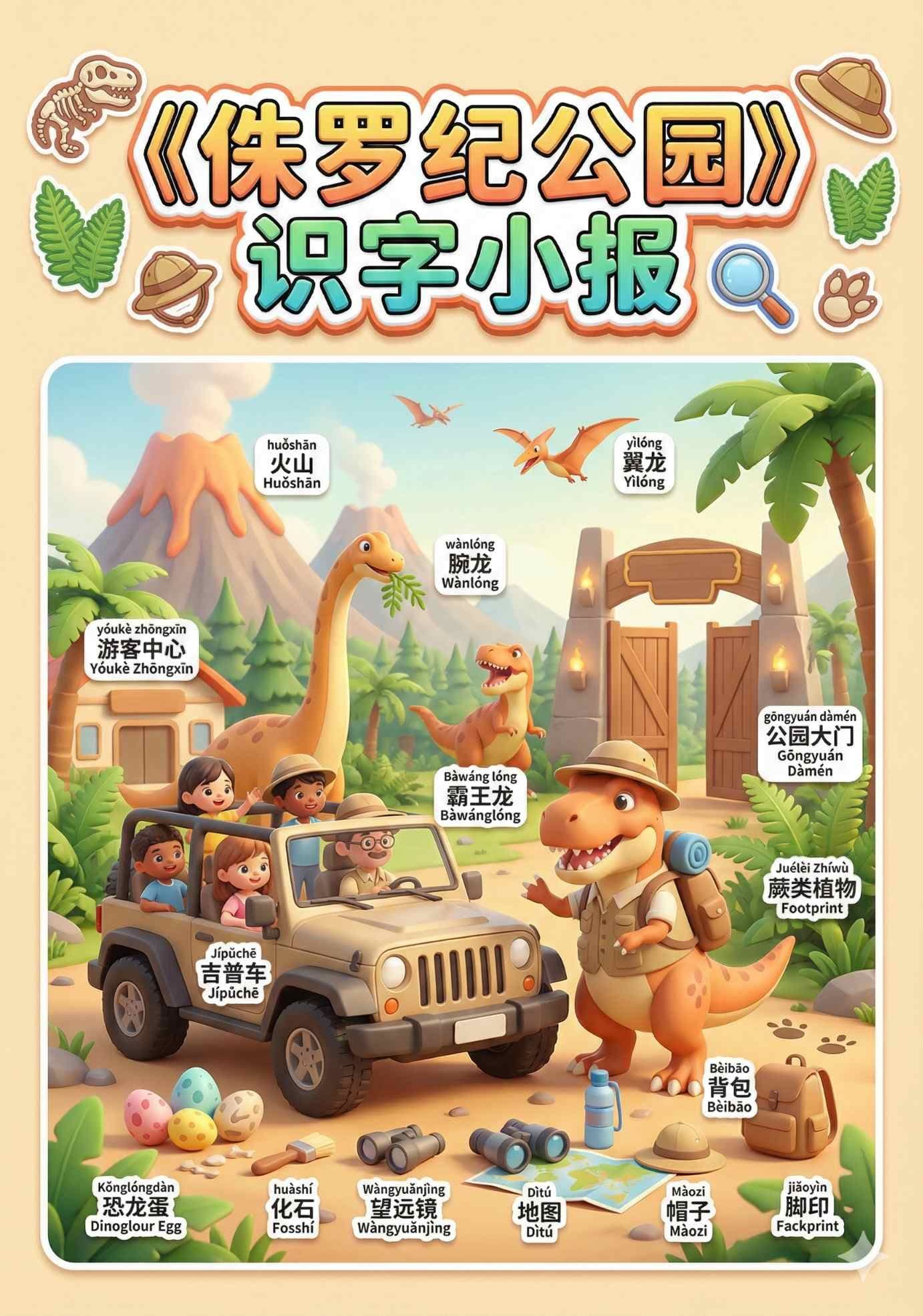 侏罗纪公园识字小报