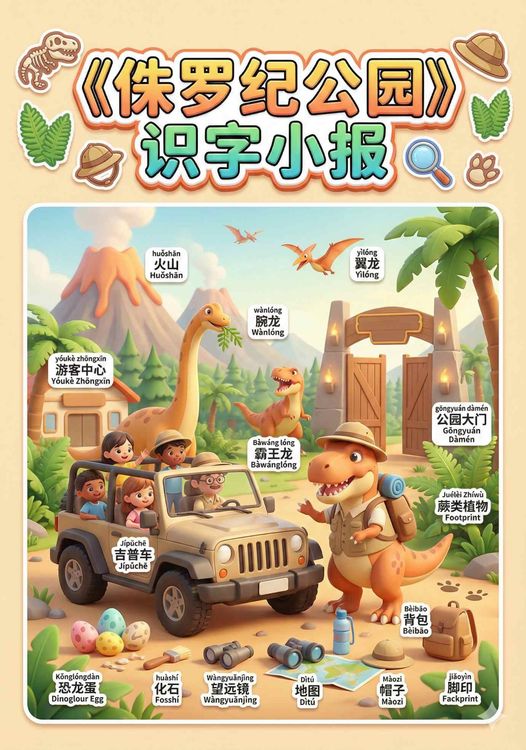 侏罗纪公园识字小报