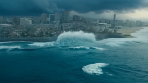 Aerial Shot Coastal Metropolis Storm