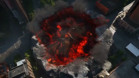 Horned Demon Titan Erupts from Fiery Crater
