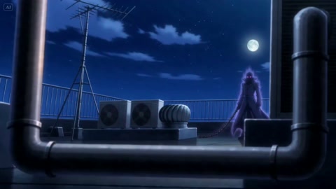 Anime Flame Swordswoman Rooftop Battle