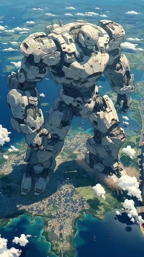 Colossal Mecha Stomps Through Coastal City