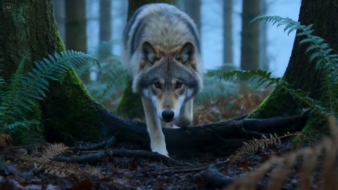 Wolf Deer Chase Forest Dawn