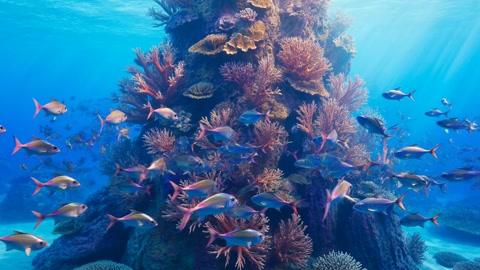 Coral Reef Tropical Fish and Sea Turtle
