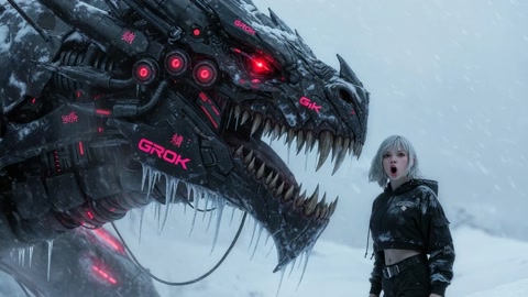 Biomechanical Oni Dragon Silver Haired Girl