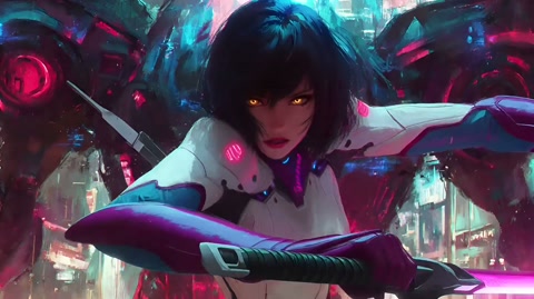 A fast paced multi-shot action epic anime cyberpunk scene intro