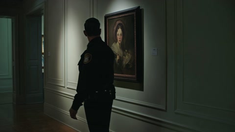 Dimly Lit Art Gallery Scene