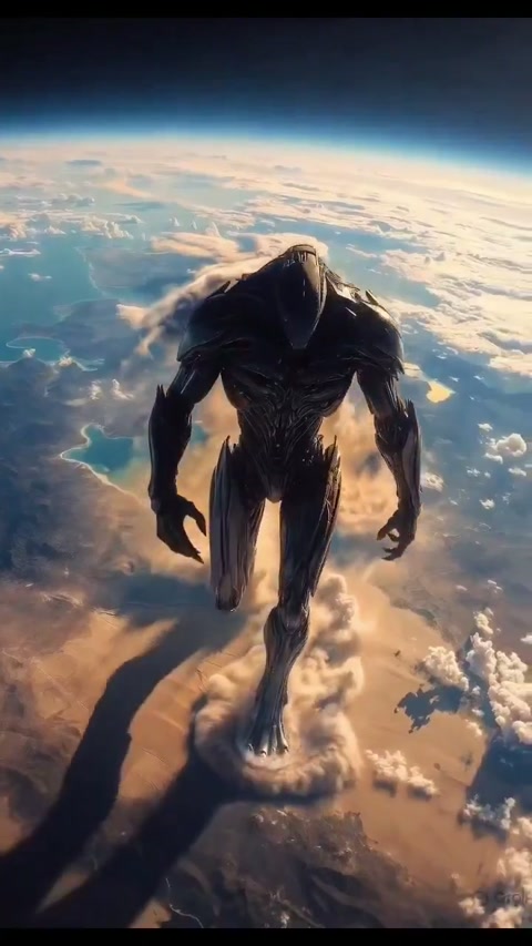 Biomechanical Alien Warrior Over Earth