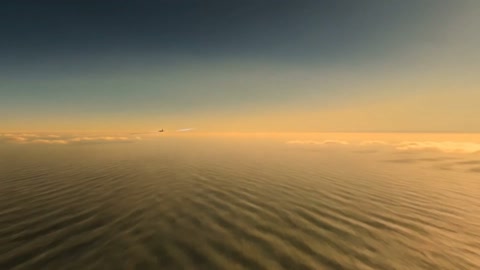 Cinematic Dawn Scene High Above Golden Cloud Ocean Airliner Camera Rush