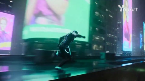 Cybernetic Ninja Dashes Neon Rooftops