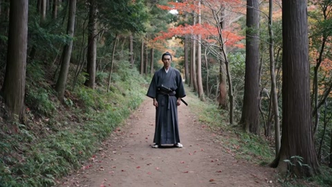 Samurai in Autumn Forest
