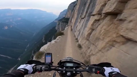 First-Person Motorcycle POV Cliffside Path