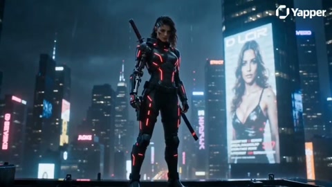 Cyberpunk Warrior Rooftop Battle