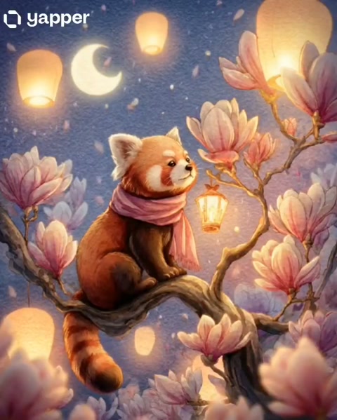 Dreamy Red Panda Night Scene