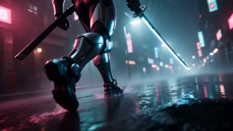 Cyberpunk Neon Samurai Duel