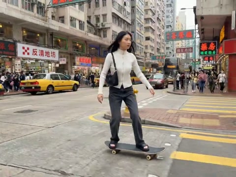 Skateboard Woman Asian City Street