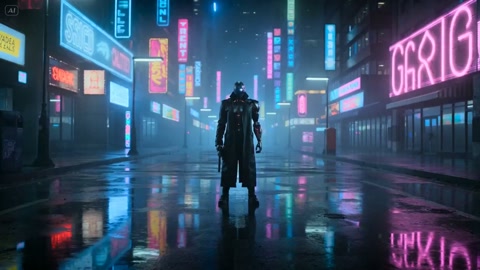 Cyberpunk Gunslinger Neon Rain