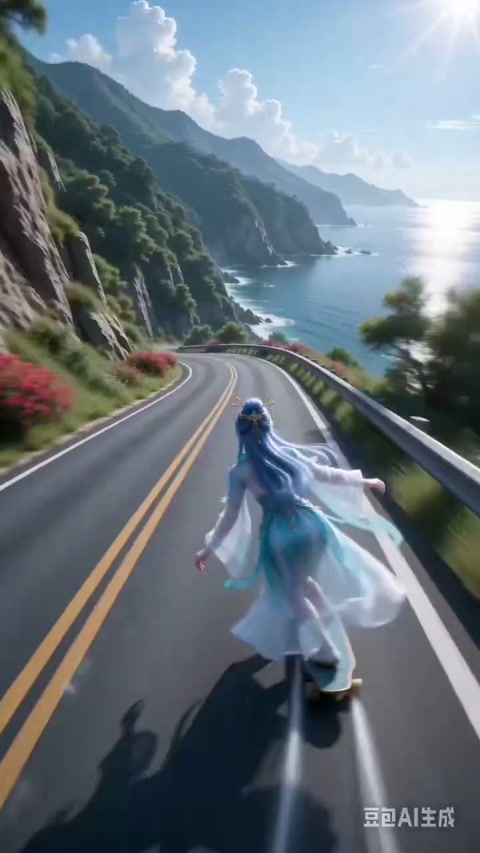 Chinese Animation Goddess Skateboarding
