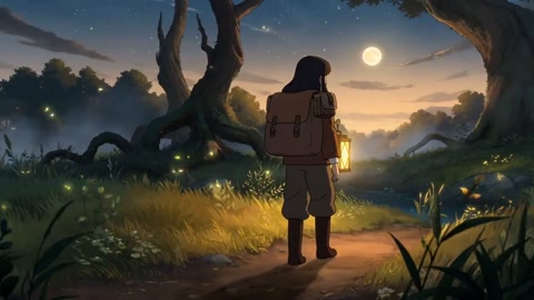 Fantasy Anime Forest Journey with Lantern