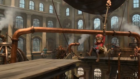 Steampunk Girl Battles Mechanical Wolf in Sky City