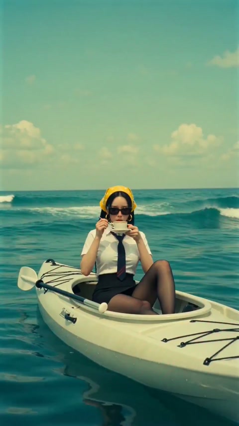 Calm Woman in Canoe with Shark