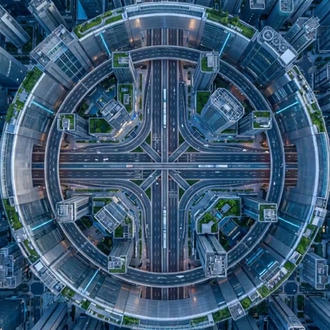 Top-down Futuristic Highway Intersection