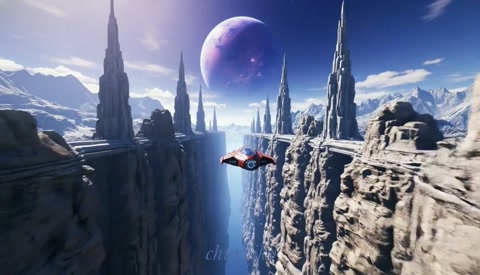 Futuristic Spacecraft Racing Canyon
