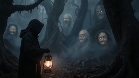 Side-Tracking Shot Through Ghostly Forest