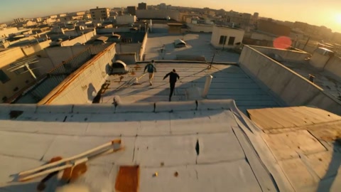 Gang Teenagers Sprinting Rooftops Police