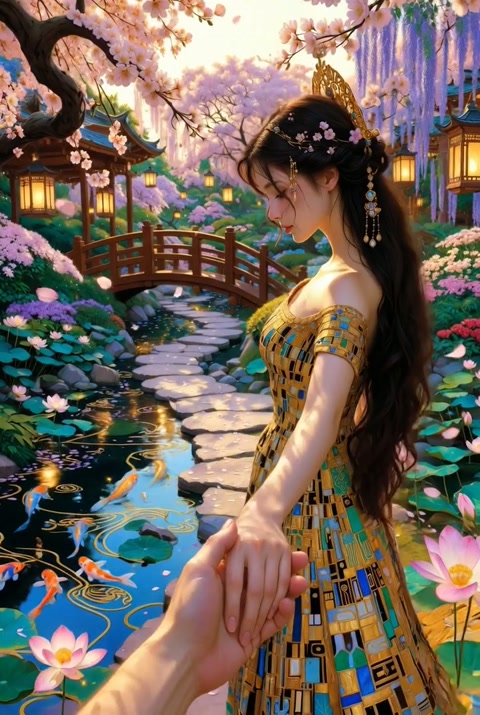 Klimt Painting Romantic Walk