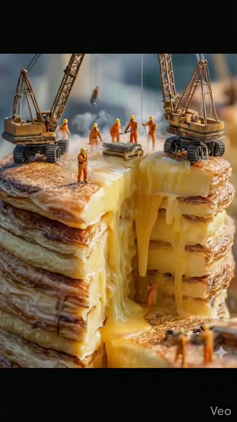 2018166705776717824 Ultra Realistic Giant Matcha Pancake Skyscraper Stacked Layer By Layer