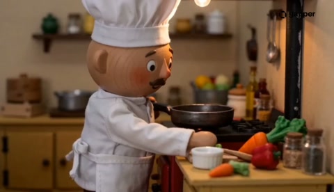 Claymation Chef in Miniature Kitchen
