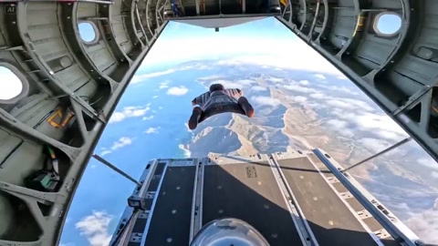 POV Skydiving Over Coastal Landscape