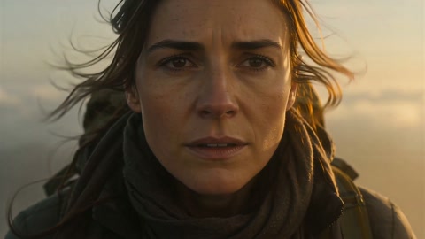 Female Explorer Mountain Dawn Scene