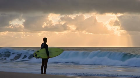 Lone Surfer Ocean Wave Ride
