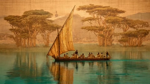 Dhow Boat at Rest on Mirror-Like Water