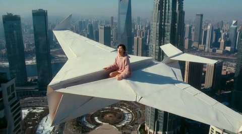 Surreal Paper Plane Girl Over Metropolis