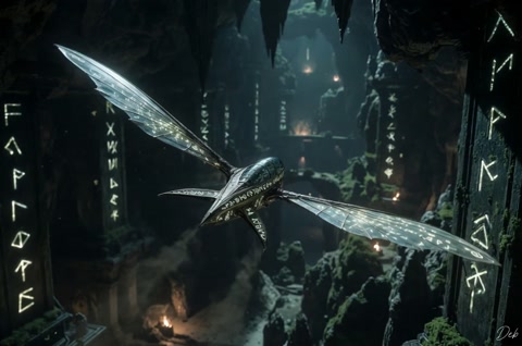 Glider Flying Ancient Cavern