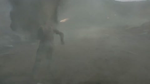 Cinematic Hero Sprinting Battlefield Kling