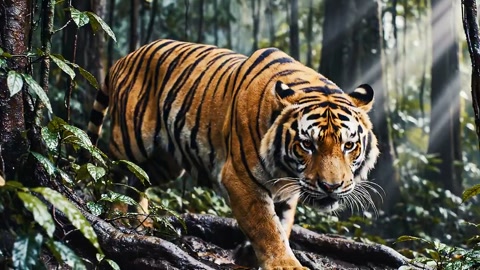 Tiger Moves Stealthily Through Jungle