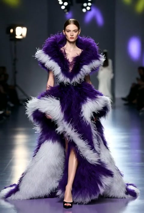 Fashion Model Purple Fur Dress