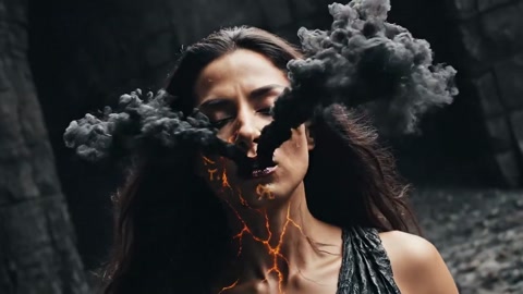 Camera Spirals Inward Face Smoke Runes