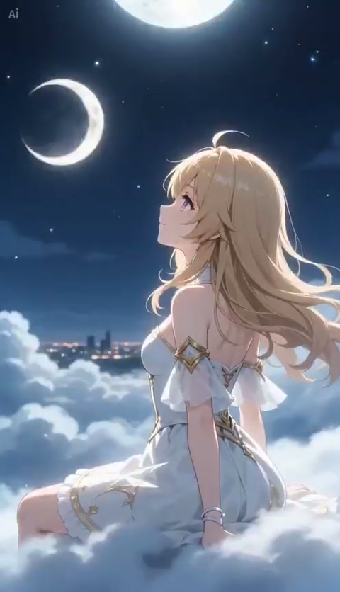 Anime Girl Moonlit Lullaby