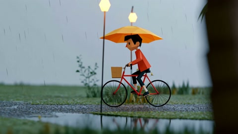 Paper Craft Boy Bike Rain Cafe