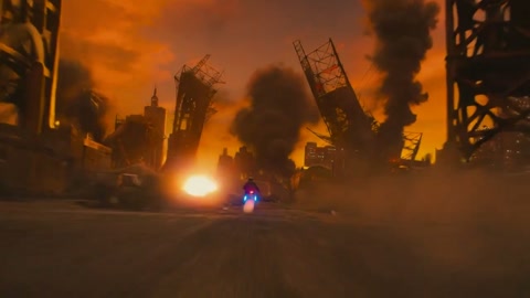 Motorcyclist Dodging Explosions FPV Action
