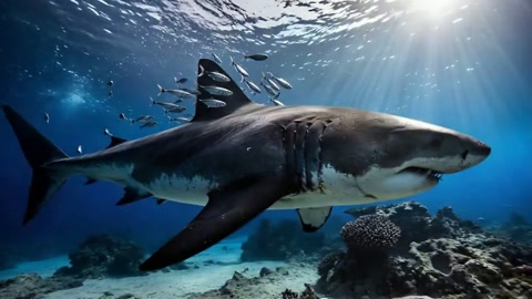 Massive Shark Gliding Through Ocean