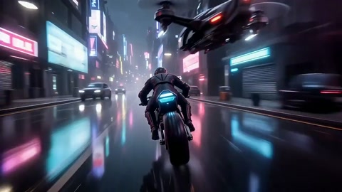 Cyberpunk City Motorbike Rider