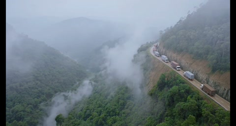 Cargo Trucks Mountain Road Aerial Shot
