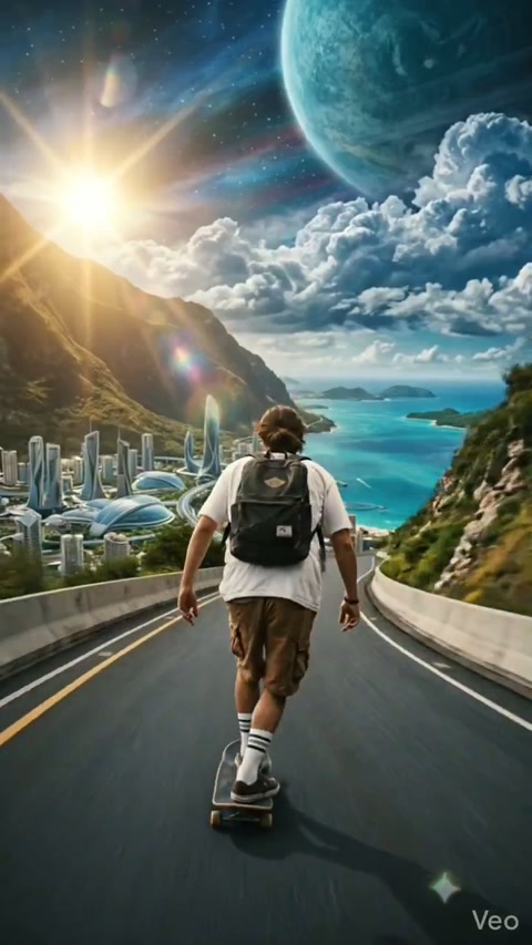 Skateboarder on Coastal Highway