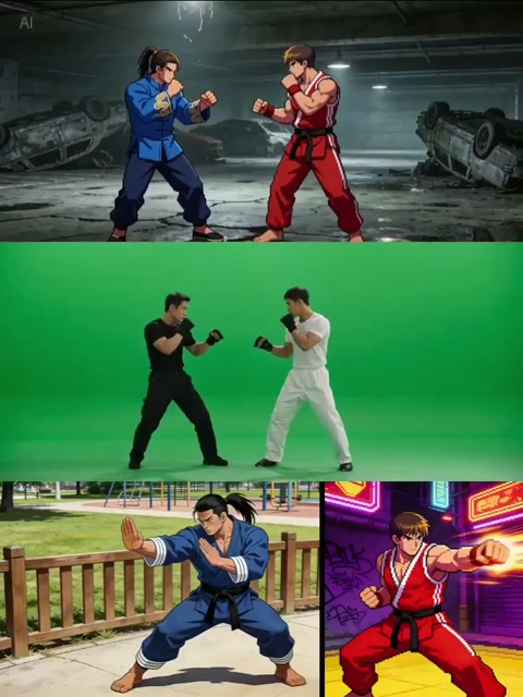 Characters Fight in Abandoned Parking Lot